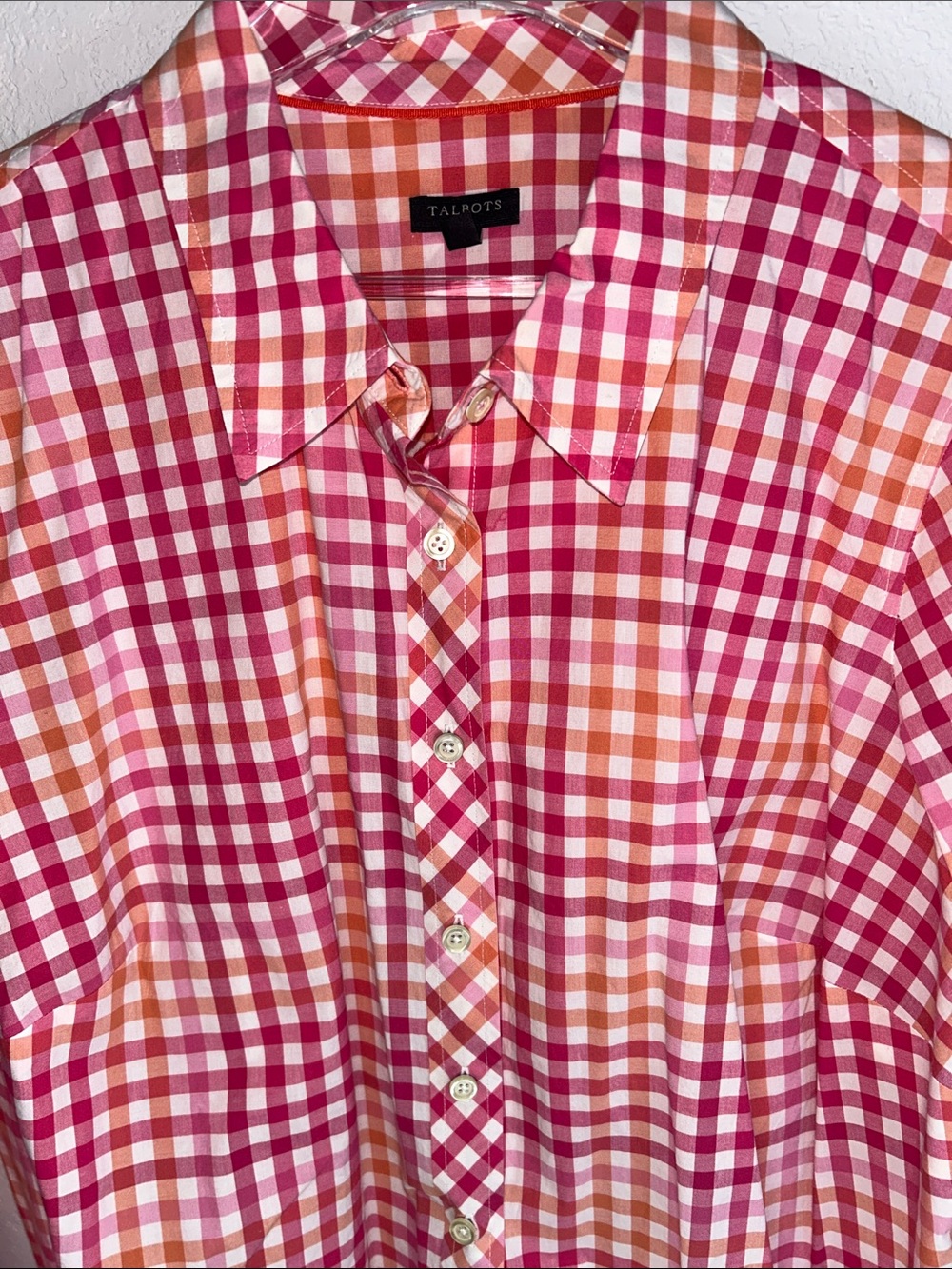 Talbots Plus Cotton Pink Orange Plaid Long-Sleeve Button-Down Shirt 2X in NWOT